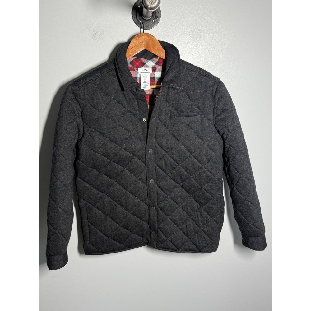Tommy Bahama Quilted Shirt Jacket Gray Plaid Lined Snap Front Kids XL 14 Women S
